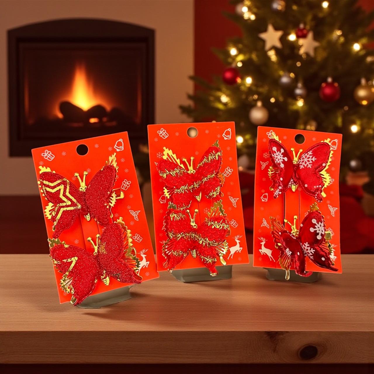 12 Pasadores de mariposa Navideñas $19 c/u