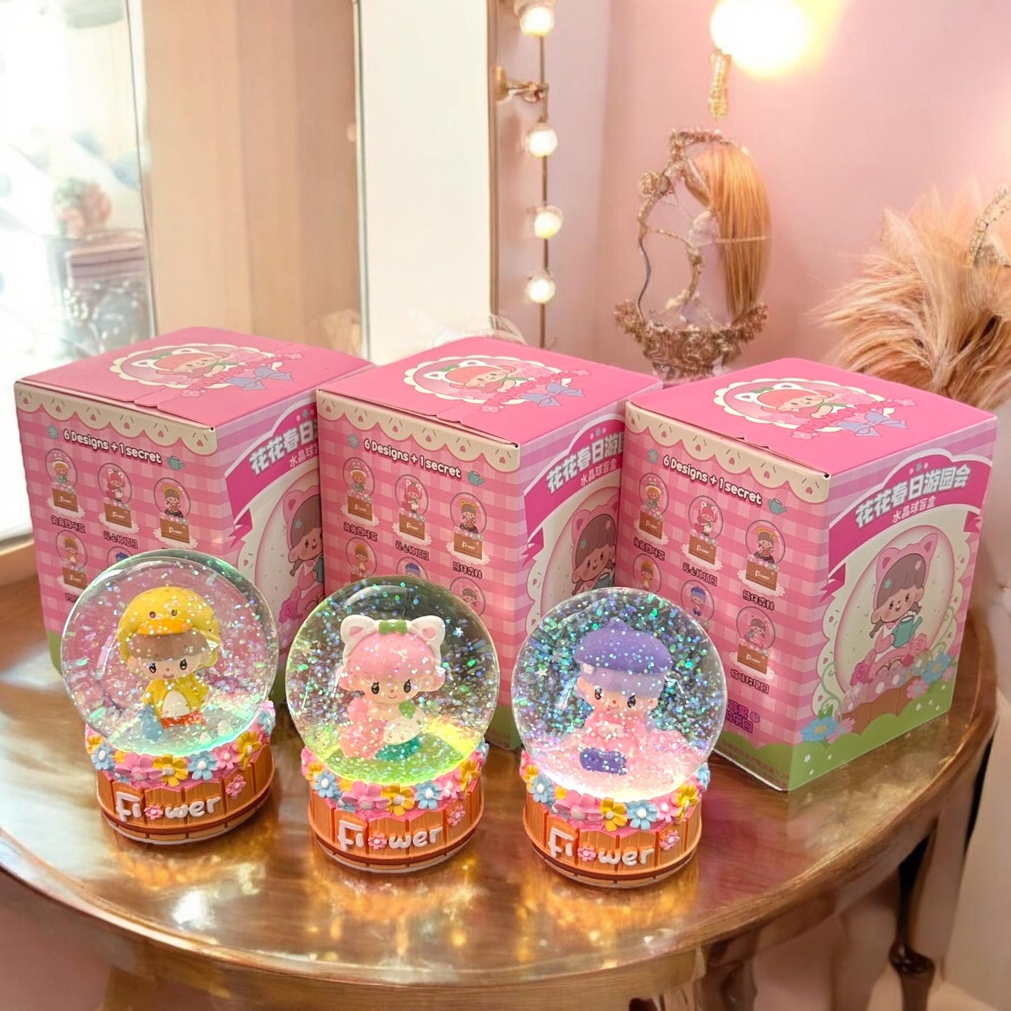 Bola de Cristal Flores con Luz