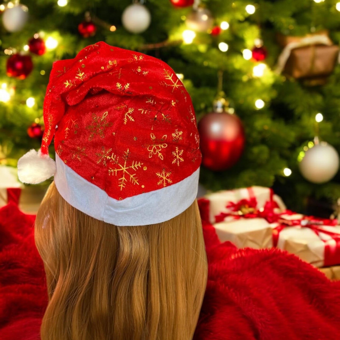 12 Gorros Navideño Decorado con copos de Nieve $9.2 c/u