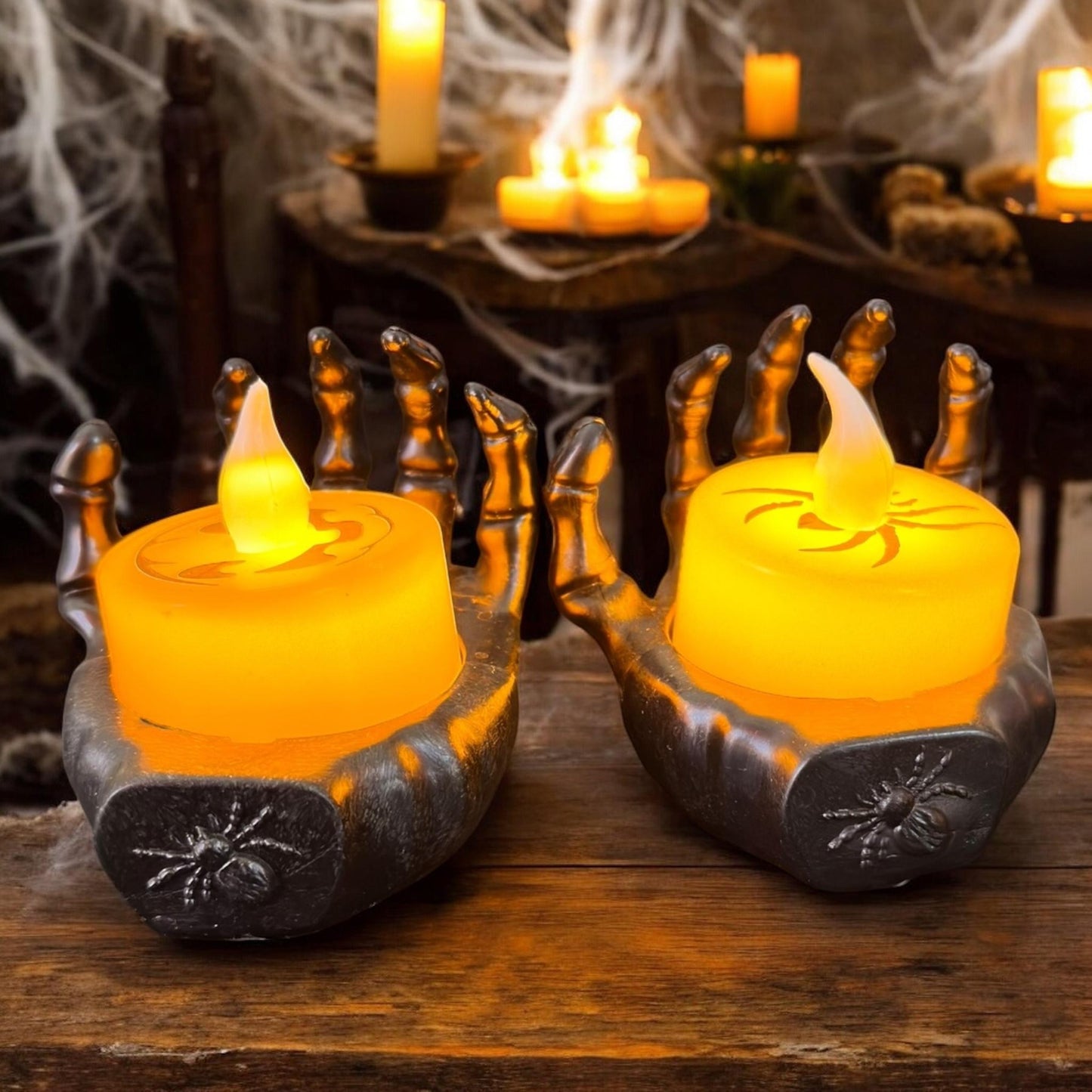 12 Manitas con Velas de Luz Halloween $15 c/u