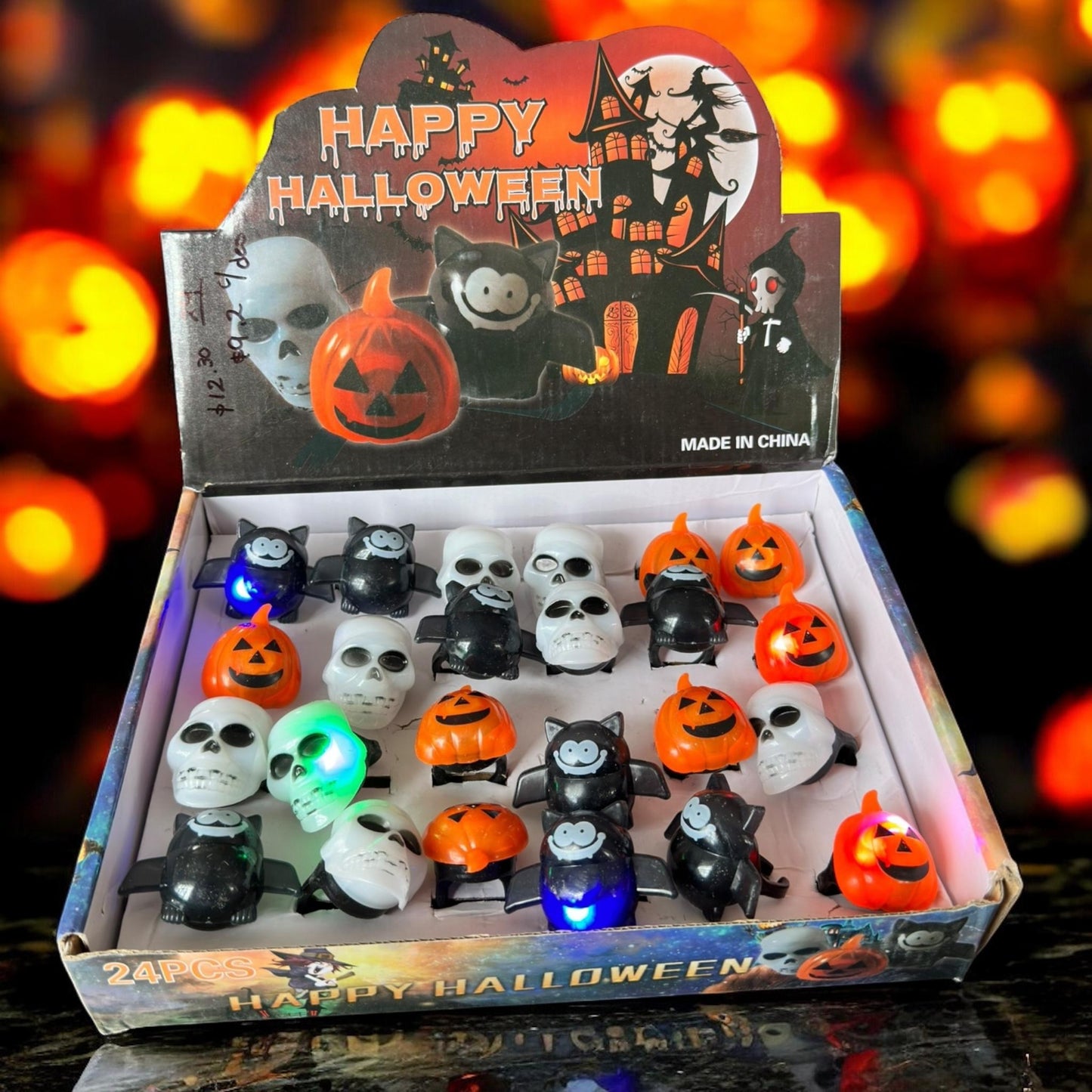 24 Anillos Halloween con Luces $12.3 c/u