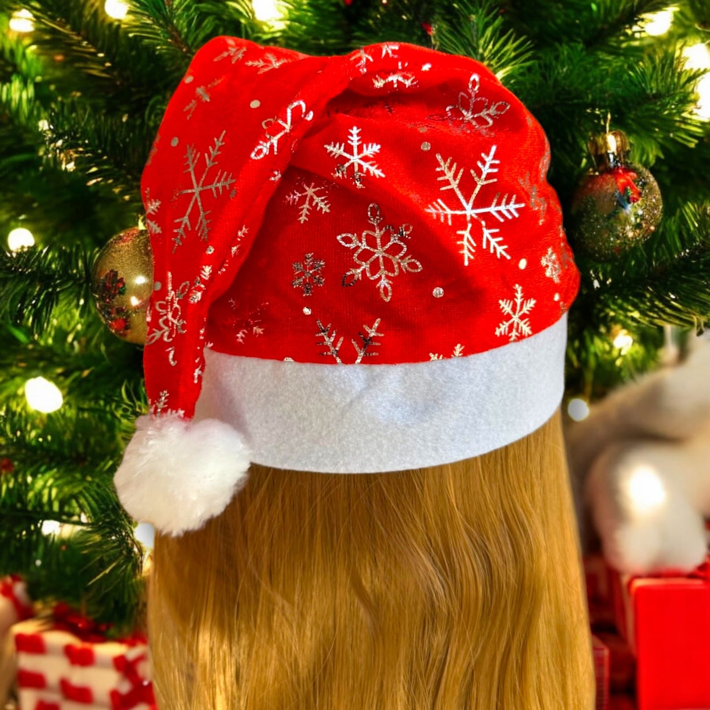 12 Gorros Navideño Decorado con copos de Nieve $9.2 c/u