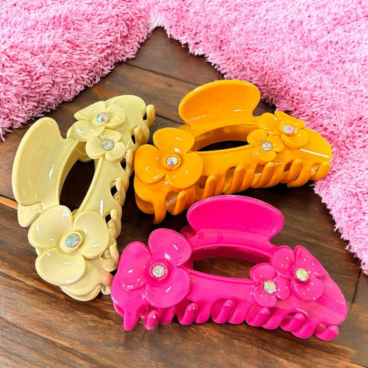 12 Pinzas Flores con Pedreria $12 c/u