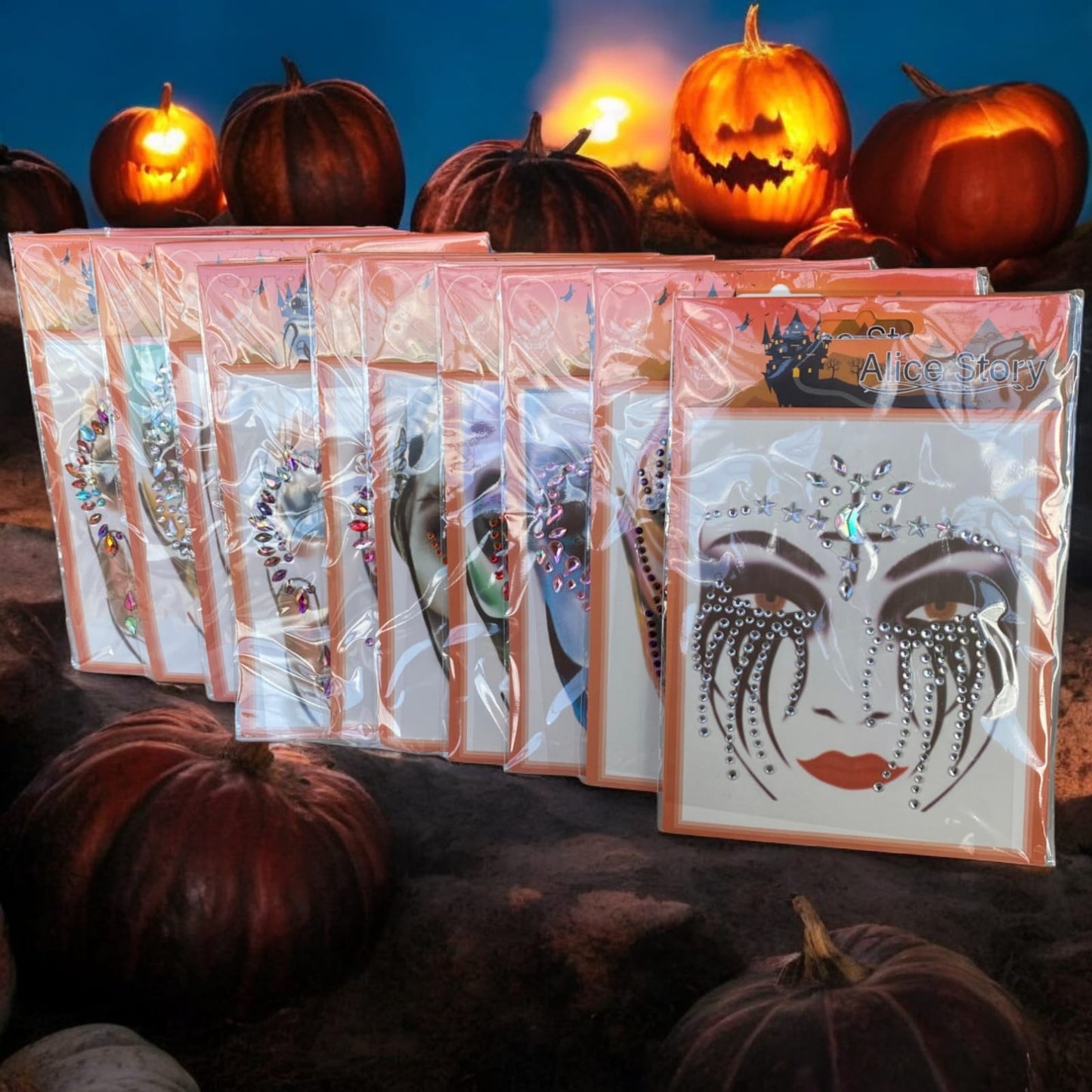 12 Stickers pedreria rostro para Halloween $9.75 c/u