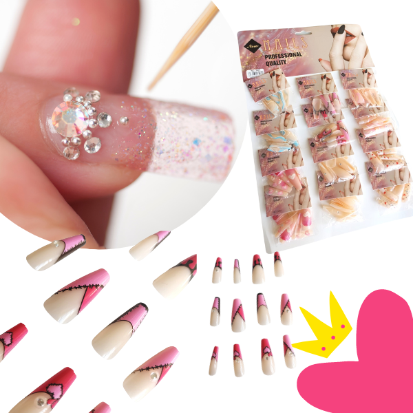 12 Sets Uñas Postizas Profesionales $7.15 c/u