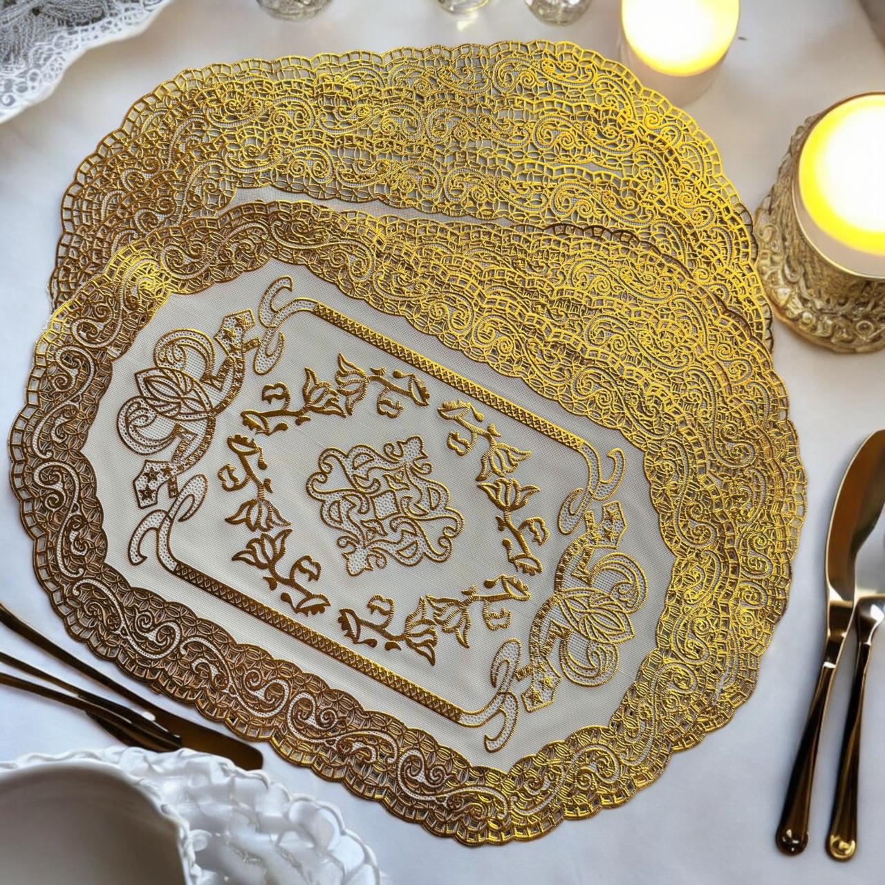 12 Manteles Individuales Ovalados Dorado/Plateado $5 c/u