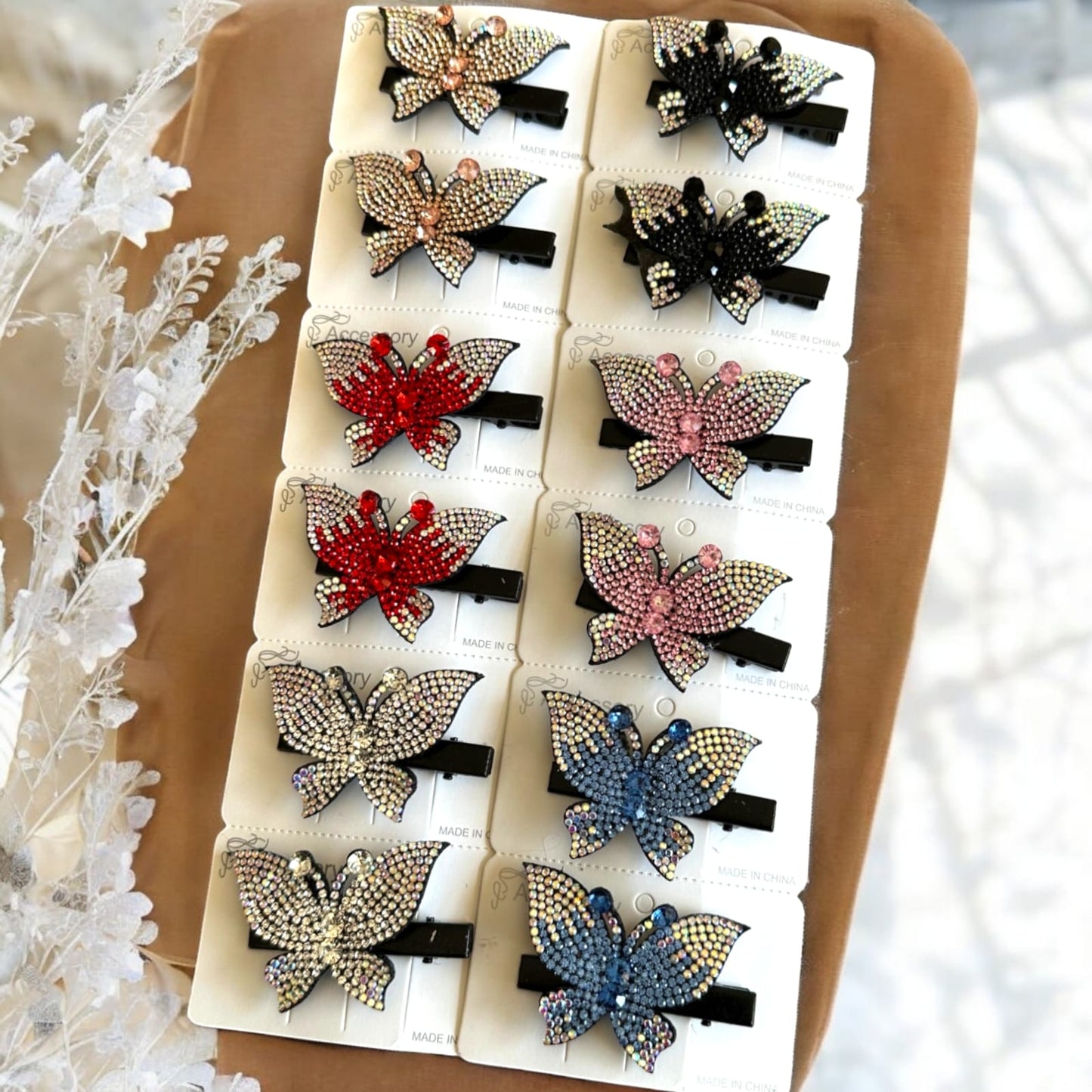 Set 12 Pasadores Mariposa Brillosa $6.58 c/u