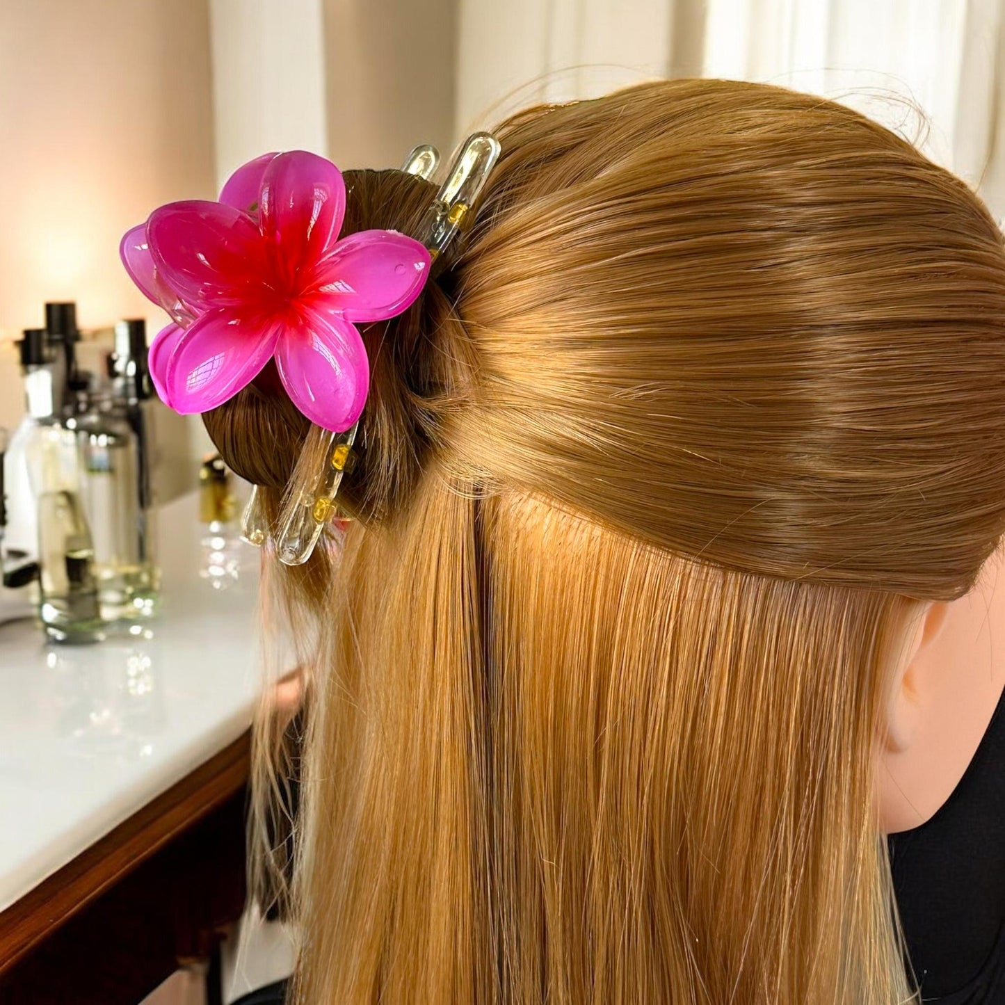 12 Pinzas Largas con Flor Hawaina $13 c/u