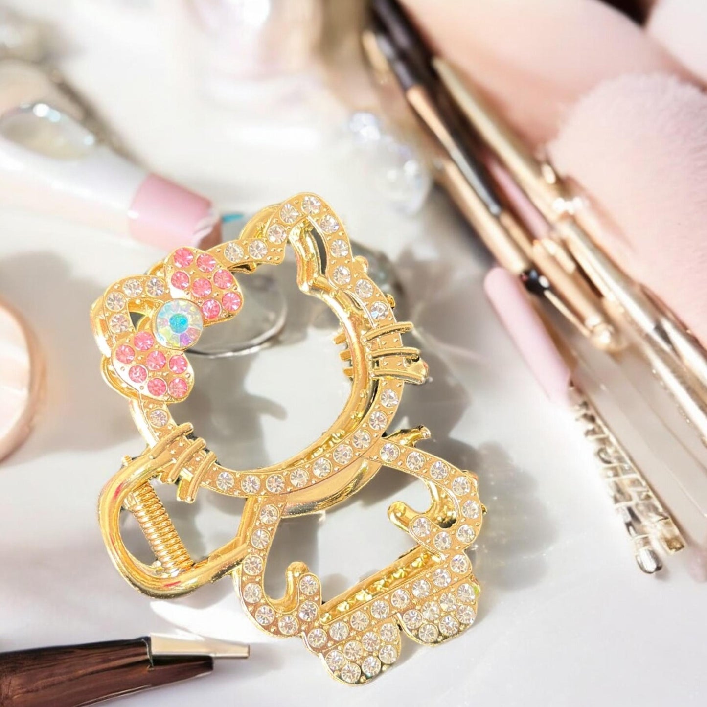 12 Pinzas Kitty Silueta Pedrería $22 c/u