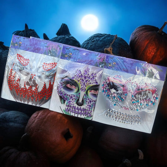 12 Pedreria para rostro diseños Halloween $10 c/u