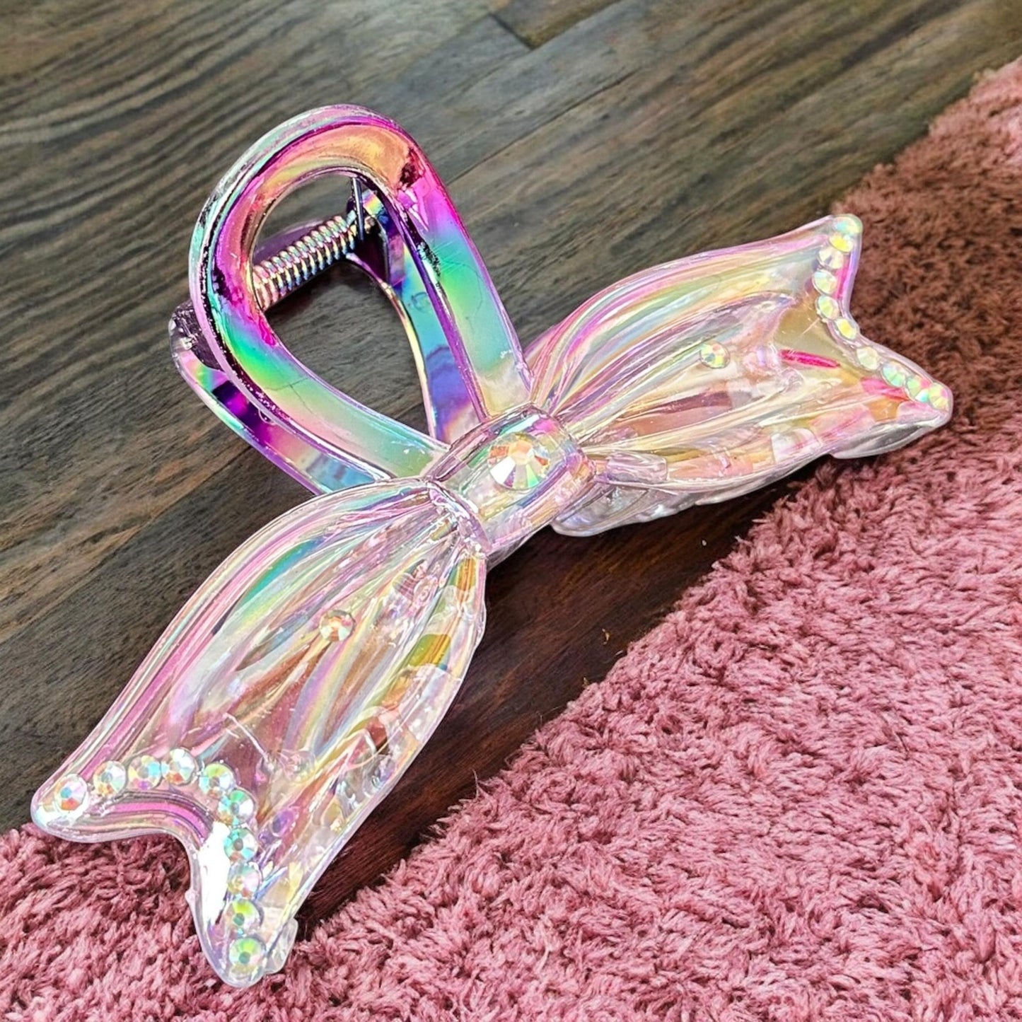 12 Pinzas Pedreria Moños Transparentes $17.5 c/u