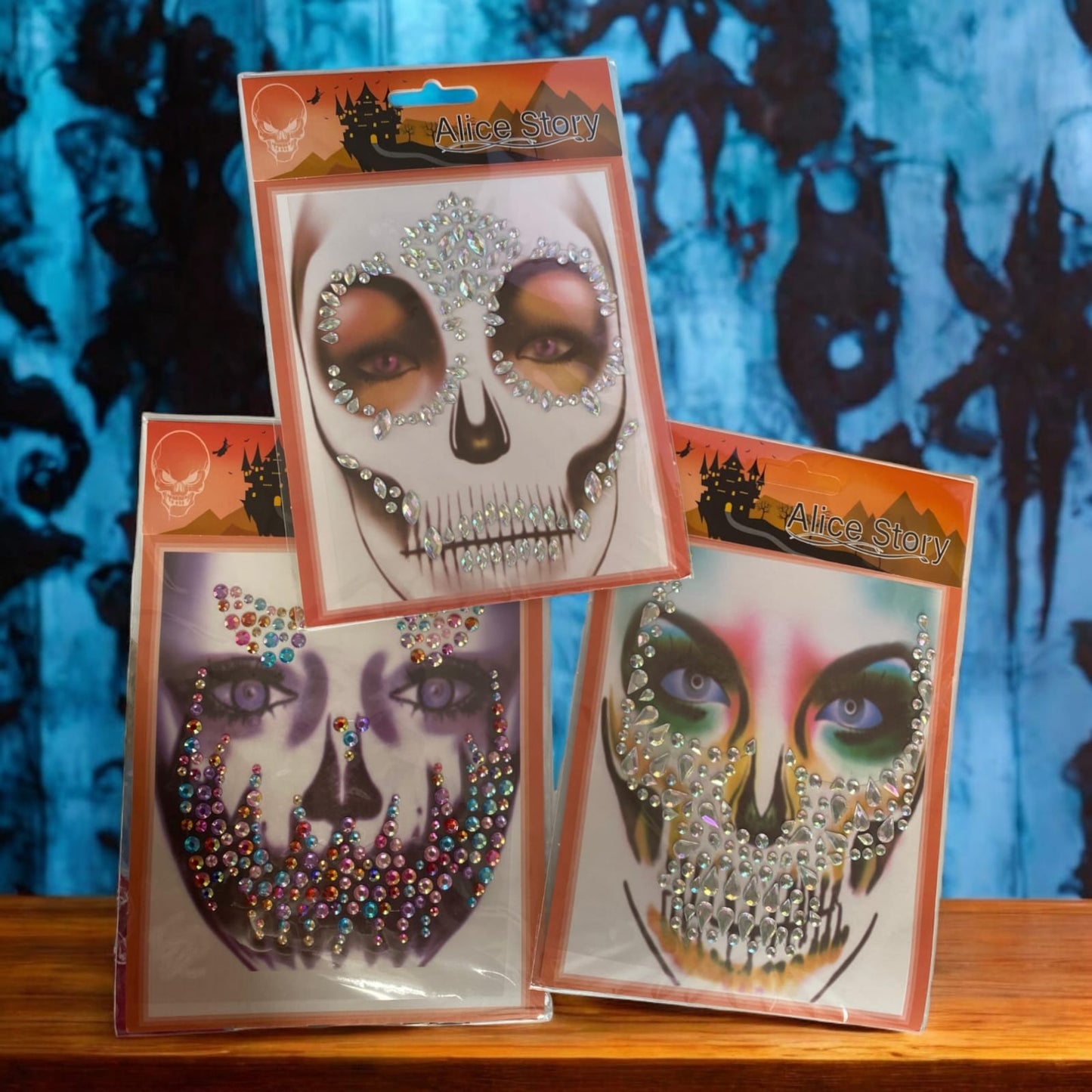 12 Stickers pedreria rostro para Halloween $9.75 c/u