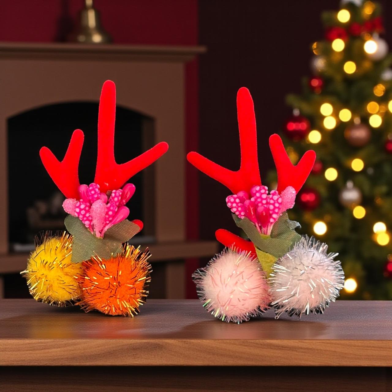 12 Pares de cuernitos de Reno con Pompom $8.9 c/u