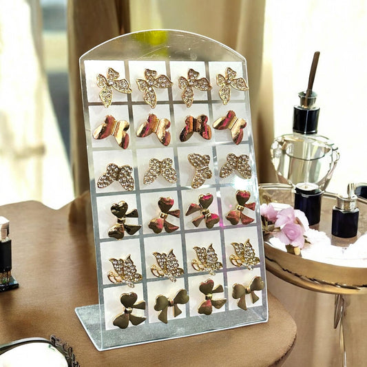 12 Aretes Dorados Moños/Mariposas $7.5 c/u