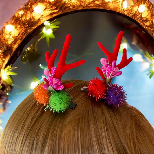 12 Pares de cuernitos de Reno con Pompom $8.9 c/u