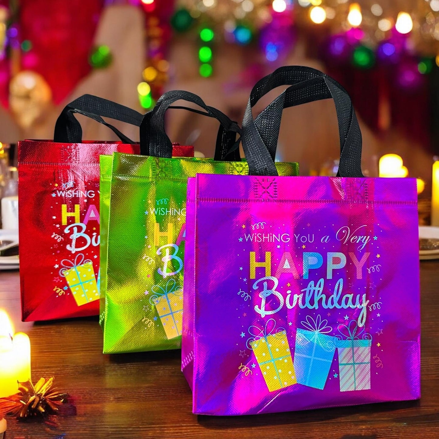 12 Bolsas "Happy BirthDay" Reutilizables $6.9 c/u