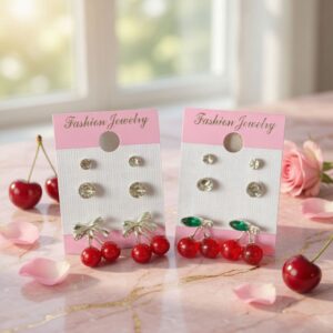 Trios de Aretes Cereza Pedreria - Image 2
