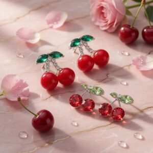 Trios de Aretes Cereza Pedreria - Image 3