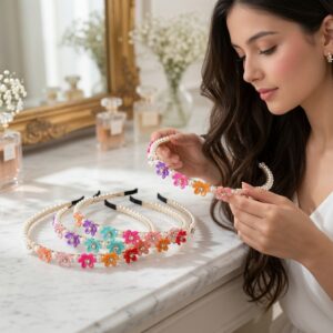 Diademas Perlas y Flores Hermosas Doradas - Imagen 2
