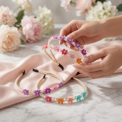 Diademas Perlas y Flores Hermosas Doradas