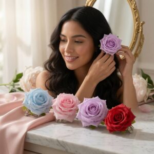 Pasador Rosa Hermosa con Detalle de Gotas - Image 2