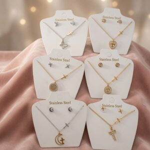 Sets de aretes con collares de acero - Image 2