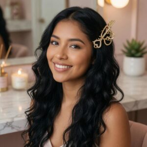 Pinzas para Cabello Doradas/Plateadas Corazón con Pedreria - Image 3