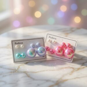 Sets 3 Pares de Aretes Tornasol Perla Colores - Image 2