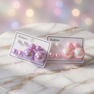 Sets 3 Pares de Aretes Tornasol Perla Colores - Image 3