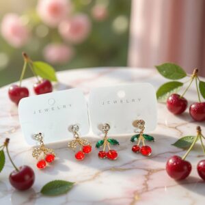Aretes Cerezas Pedreria Hermosa - Image 2