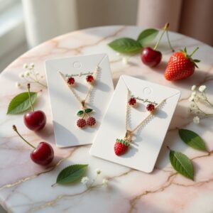 Sets Cereza Collar y Aretes Dorados - Image 3