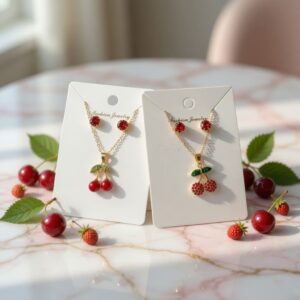 Sets Cereza Collar y Aretes Dorados