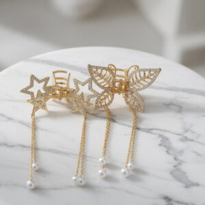 Pinzas Figuras Doradas con Pedreria y Perlas Dijes - Image 3