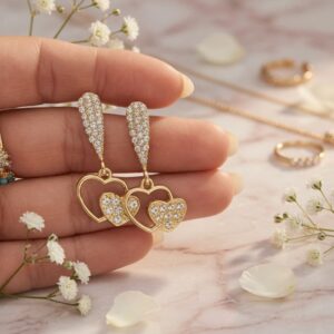Aretes Dorados Pedreria Zirconia Corazon - Image 3
