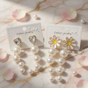 Aretes Perlas Colgantes con Pedreria