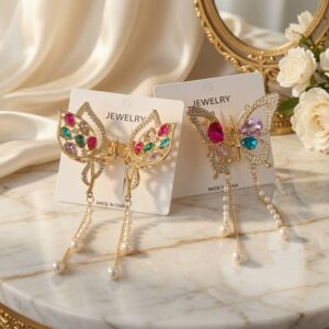 Pinzas Mariposas Premium con Pedreria y Perlas