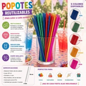 Bolsa con 25 Popotes Metalicos para Fiesta - Image 4