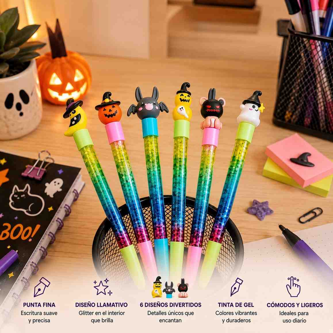 Lapiceros Gel Halloween con Brillos y Figura 3D - Imagen 3