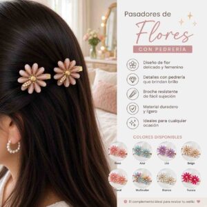 Duós de Pasadores Flores con Pedreria Dorados - Image 3