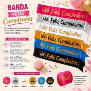 Bandas "Feliz Cumpleaños" en Diferentes Colores - Image 2