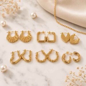 Aretes de Acero Inoxidable Dorados Moda