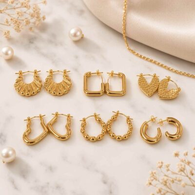 Aretes de Acero Inoxidable Dorados Moda