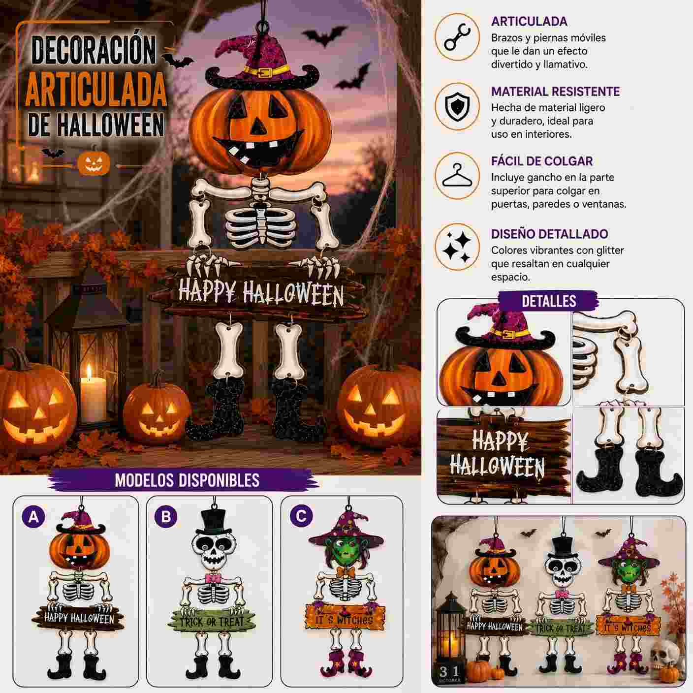 Esqueletos Articulados Diamantados para Decorar Halloween - Image 2