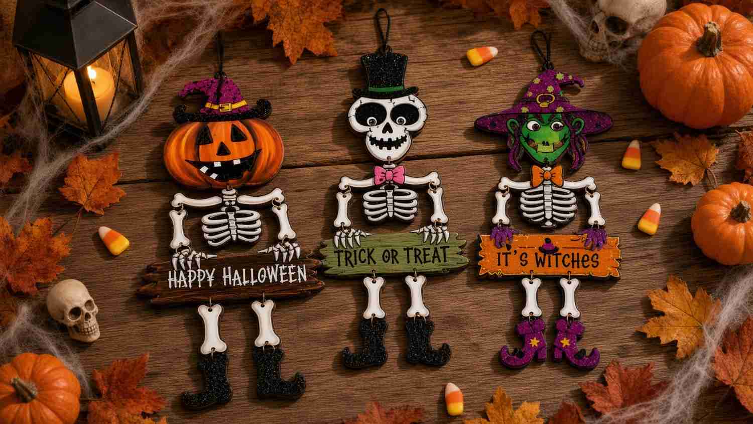 Esqueletos Articulados Diamantados para Decorar Halloween